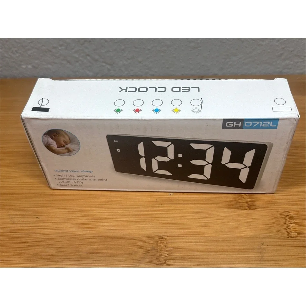 Clock LED Digital USB Powered ALARM, DATE, TEMP with Large White Display